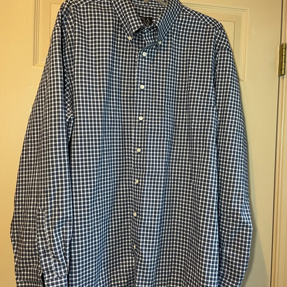 JoS. A. Banks Men's Executive Collection Blue Checkered Shirt, Size XXL